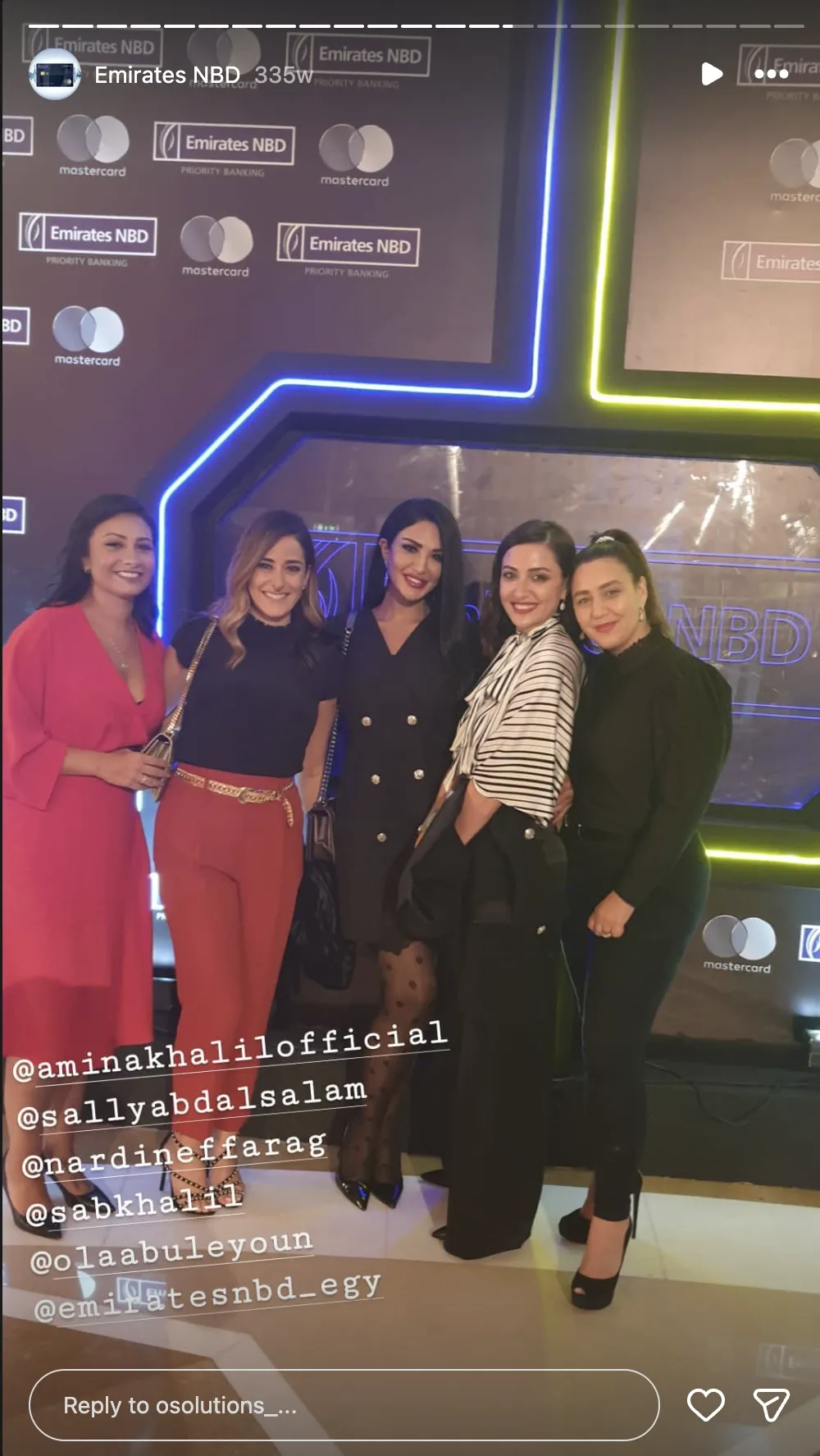 Amina Khalil, Sally Abdelsalam, and fellow celebrities at the Emirates NBD event