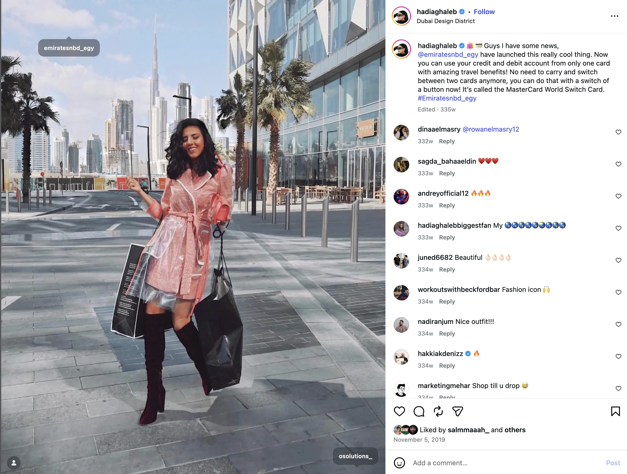 Hadia Ghaleb Instagram post from the Emirates NBD launch event