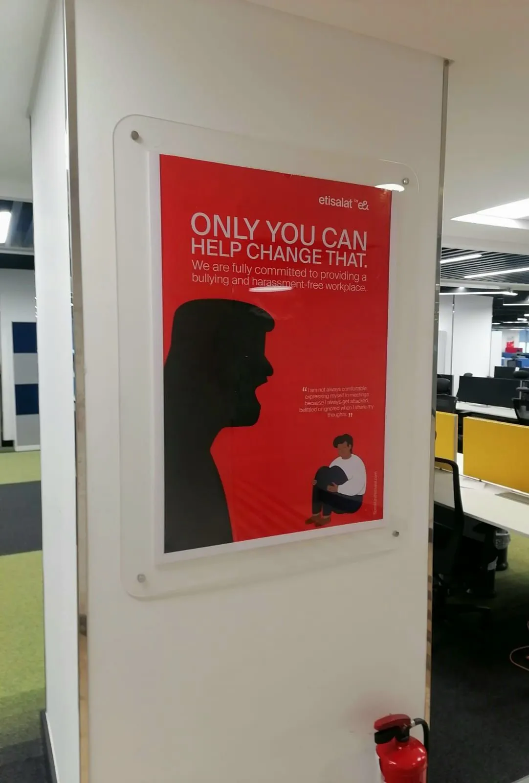 Anti-bullying campaign poster deployed in etisalat office