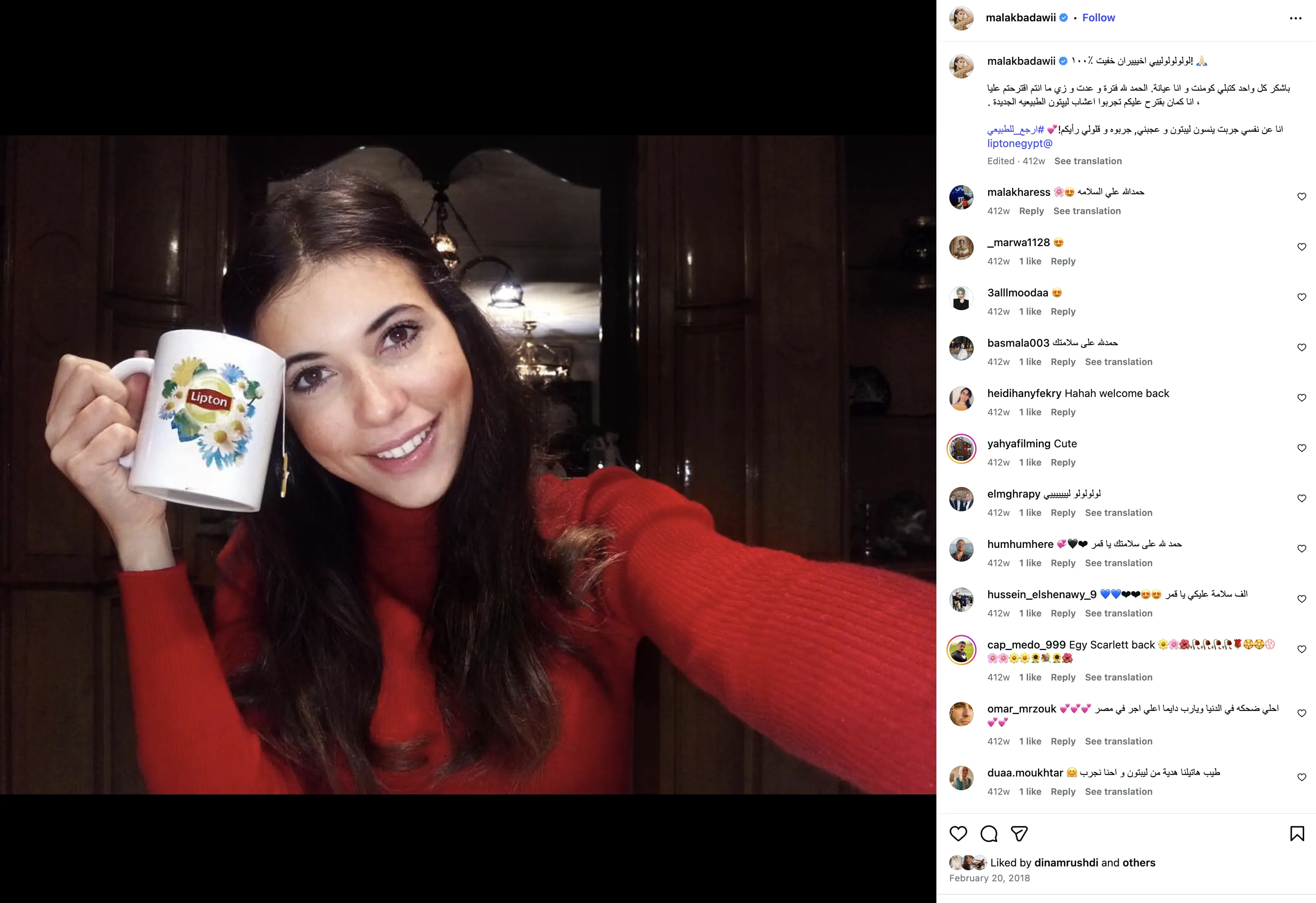 Malak Badawi — influencer content with Lipton herbal tea